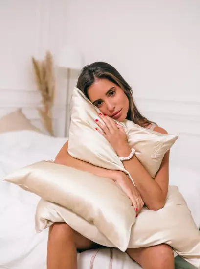 taie d'oreiller en soie/microfibre beige chillsilk